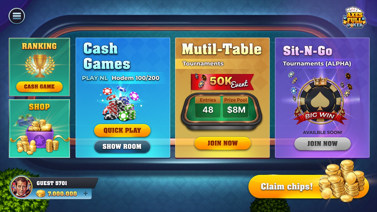 AXE Poker table UI detail