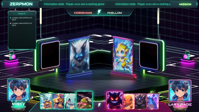Zerpmon battle arena game UI